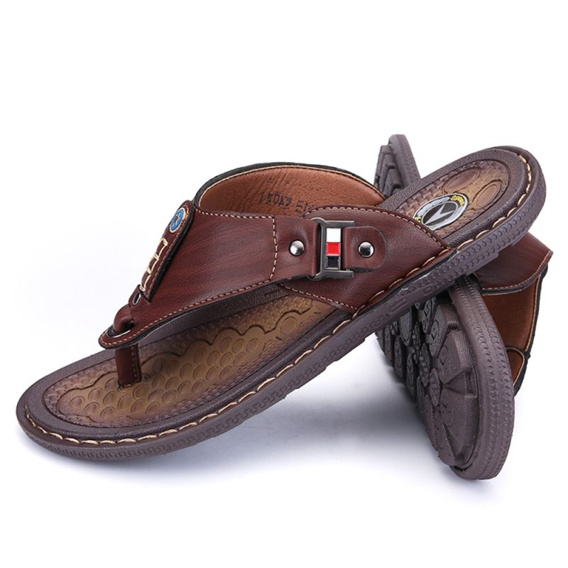 Men Leather Flip Flops Non-Slide - Image 5