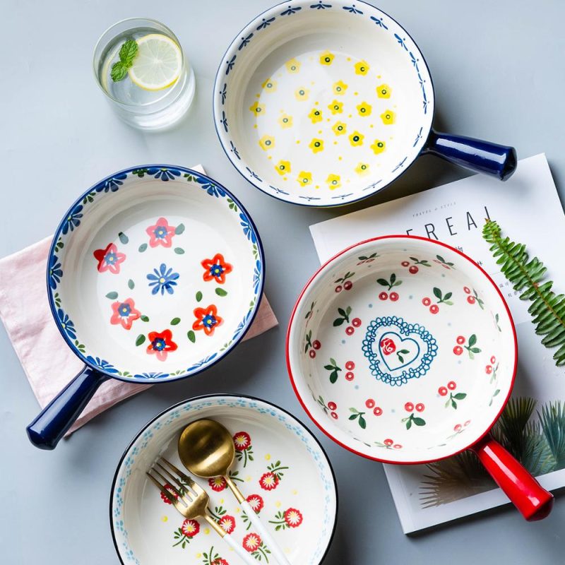 Ceramic Painted Soup Bowl with Handle - Image 3