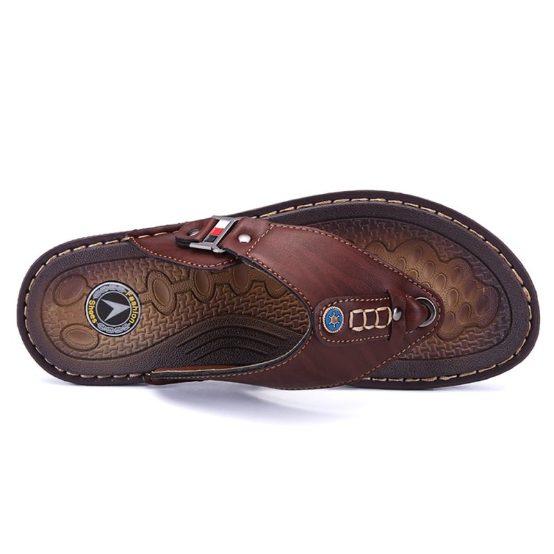 Men Leather Flip Flops Non-Slide - Image 3