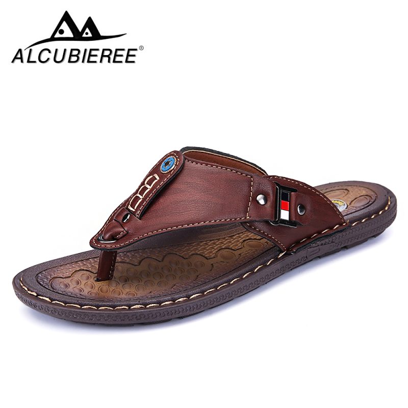 Men Leather Flip Flops Non-Slide - Image 2