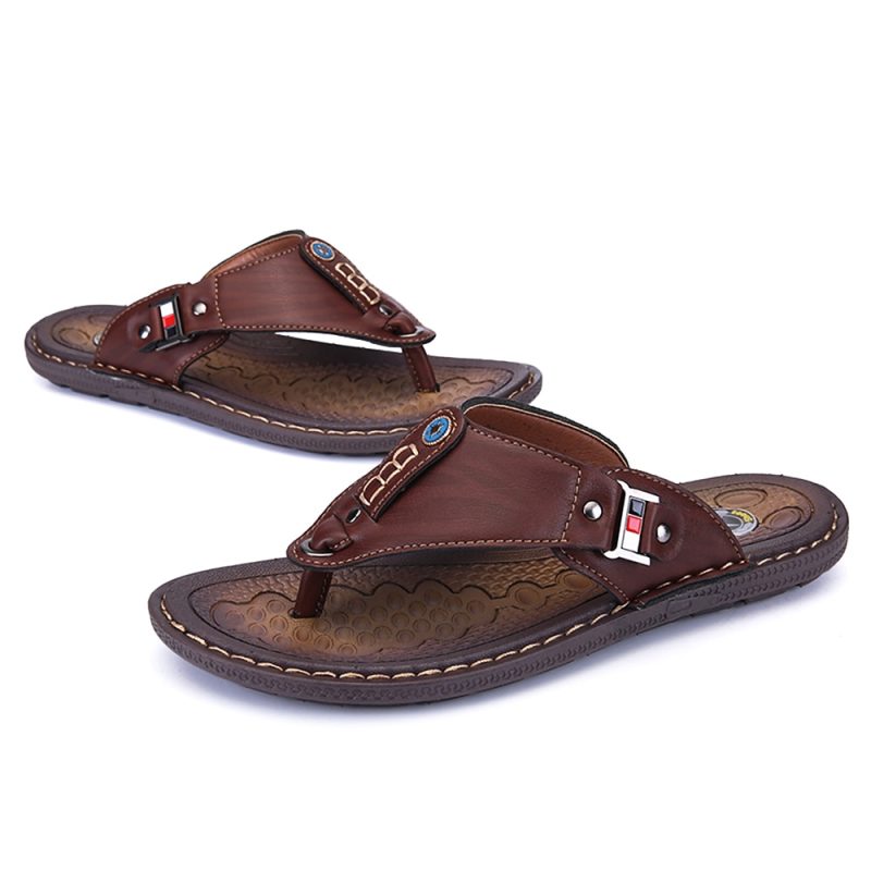 Men Leather Flip Flops Non-Slide - Image 4