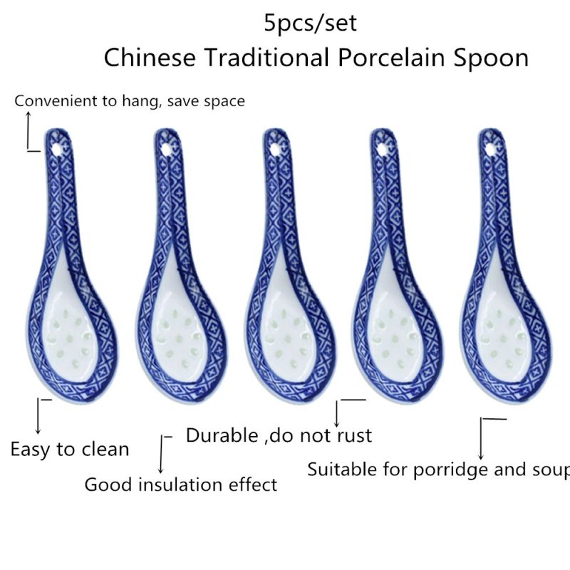 Asian Soup Spoons Ceramic Tableware (5Pcs) - Image 5