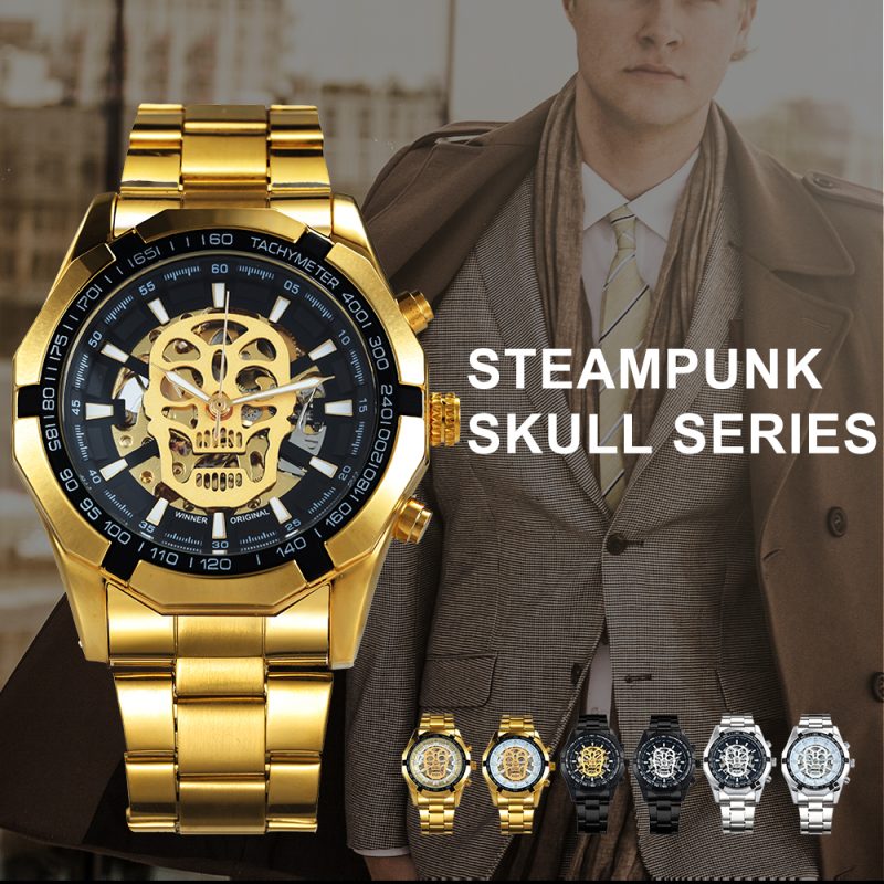 Mechanical Watch Gold Skull Timepiece - Image 6