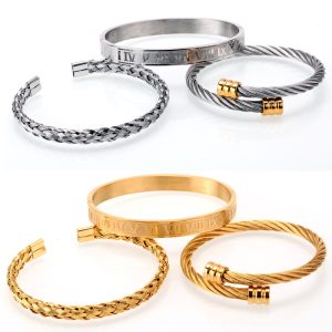 Mens Stainless Steel Bracelets 3pc Set