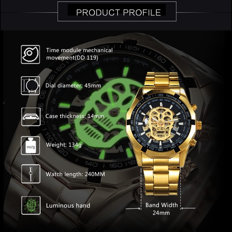 Mechanical Watch Gold Skull Timepiece - Image 5