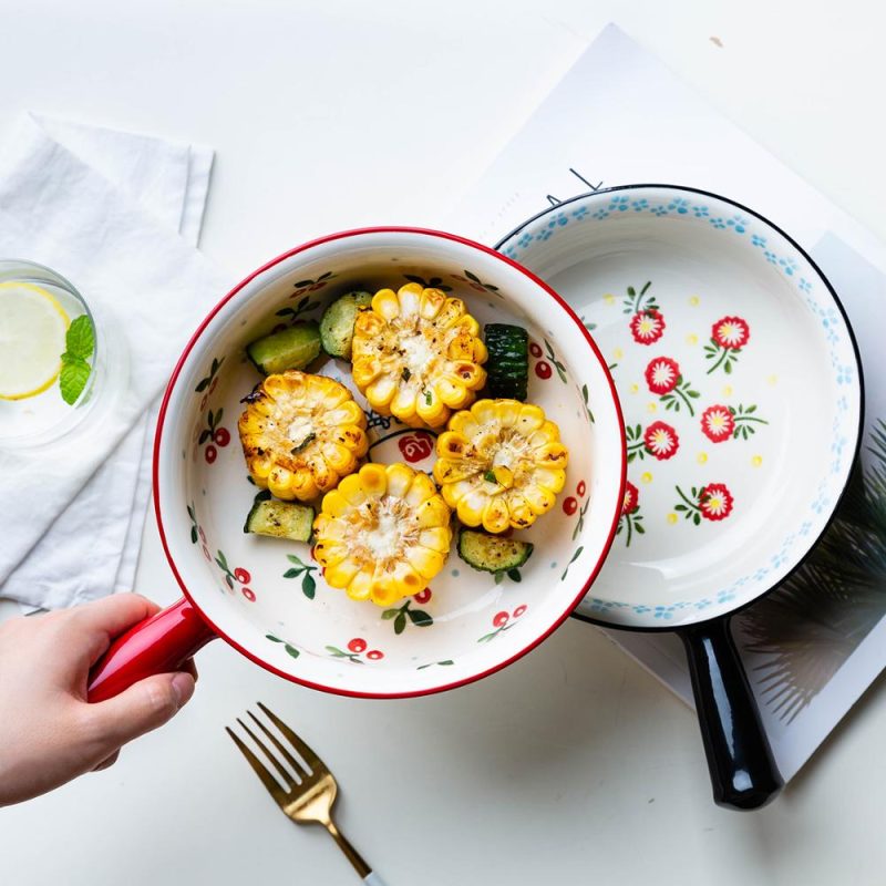 Ceramic Painted Soup Bowl with Handle - Image 2