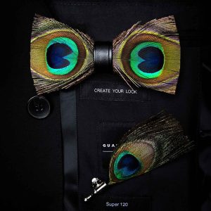 Feather Bow Tie Brooch Pin Set