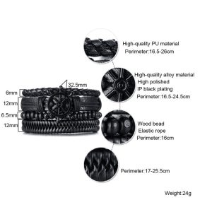 Mens Leather Bracelets Wristbands (4Pcs)