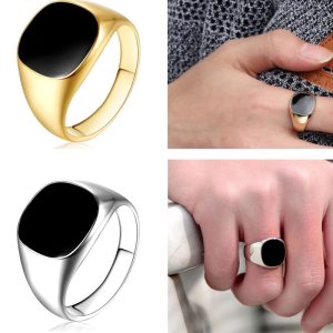 Mens Fashion Rings Black Enamel