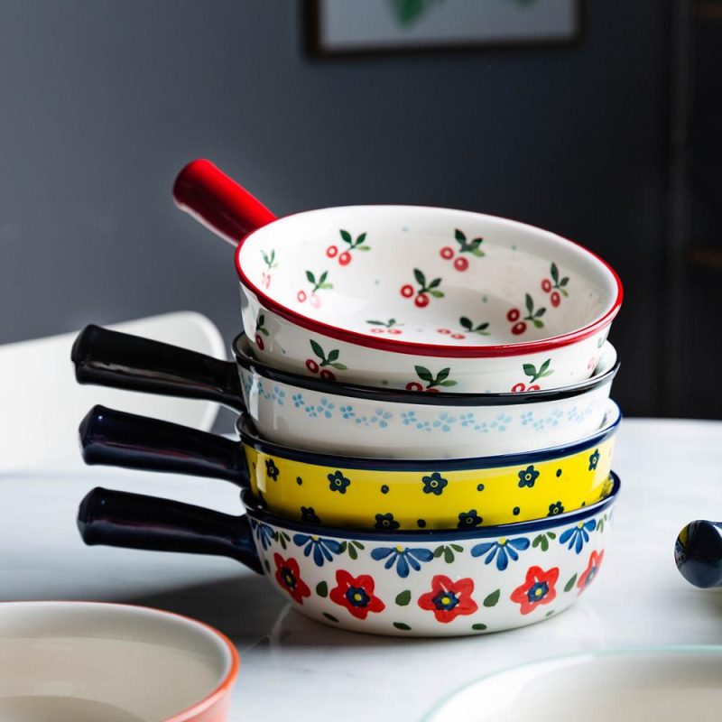 Ceramic Painted Soup Bowl with Handle - Image 6